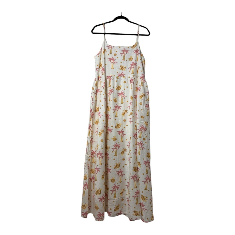 Women’s Sleeveless Palm Print Maxi Dress Side Pockets Adjustable Straps …